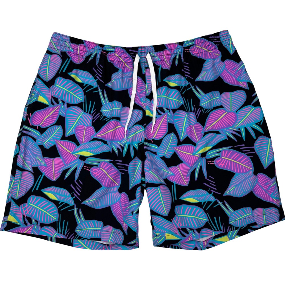 Chubbies Swim Trunks Tropical Loud Print Leaf Men XXL 7" Beach Coastal 90s Neon